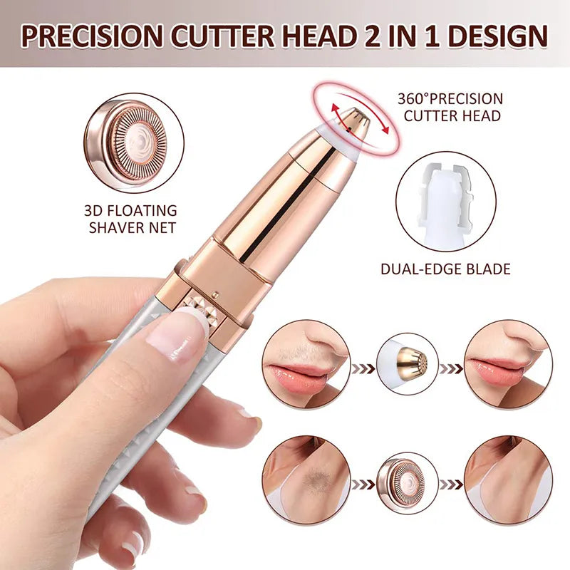 2-in-1 Flawless Facial Hair Remover & Eyebrow Trimmer | HIGH QUALITY | USB Rechargeable, Painless & Portable | Black